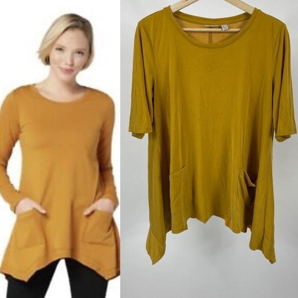 LOGO by Lori Goldstein Mustard Asymmetrical Tee - Picture 9 of 9